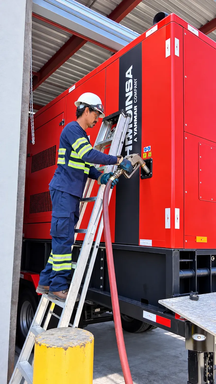 Técnico de RIGSA dando mantenimiento a una planta eléctrica Himoinsa